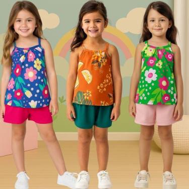 Imagem de Kit 3 Conjuntos Infantil Menina Blusa Regata e Short Kyly, 3, Kit 10