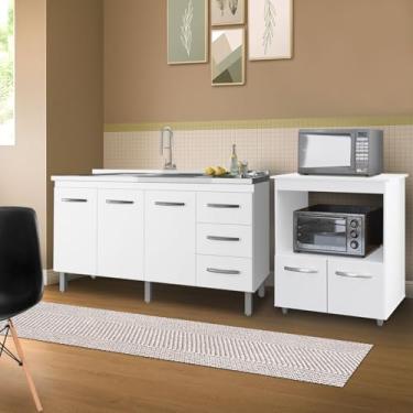 Imagem de Kit Balcão Diana Para Pia 150cm E Balcão Multiuso Angela para Microondas - Branco
