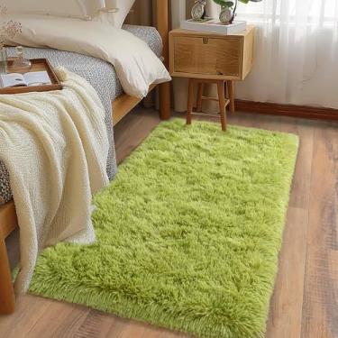 Imagem de Ailyei Tapetes macios para corredores de quarto, 5 x 10 cm, verde grama, felpudo, antiderrapante, para dormitório, tapete peludo longo e felpudo para berçário e sala de estar