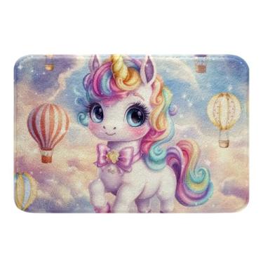 Imagem de Manfei Tapetes de banho infantis de unicórnio fofos, balões de ar quente, tapetes de banheiro para decoração de quarto de meninos e meninas, tapetes de banho de unicórnio com laço kawaii, tapetes de