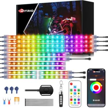 Imagem de DITRIO Kit de fita de LED com 12 peças com controle de aplicativo, zona dupla, seta de freio, efeitos Pixelglow à prova d'água de 12 V para motocicletas, trikes, carrinhos de golfe, quadriciclos, UTVs