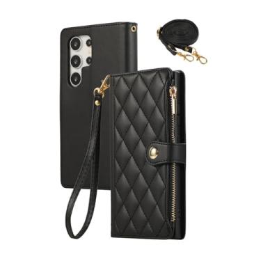 Imagem de HJZSZX Capa tipo carteira de couro crossbody para Galaxy A25 5G (para Galaxy A25 5G/preto)