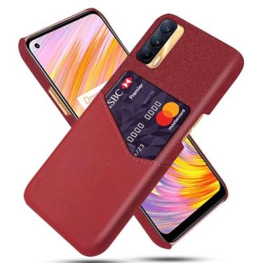 Imagem de Capa para OPPO Realme V15 5G,Anti-deslizamento,Proteção contra quedas de 360°,Resistência à impressão digital,Tela e caso de couro PU com 1 slot de cartão atrás-Red
