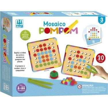 Imagem de Brinquedo Educativo Mosaico Pompom com Pinça e Cartas Montessori - Nig