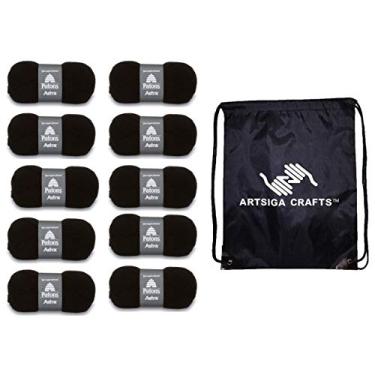 Imagem de Patons Astra Solids Black 246008-2765 (10 novelos – mesmo lote de corante) DK Light Worsted #3 Fio acrílico para crochê e tricô com bolsa de projeto