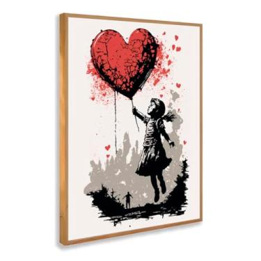 Imagem de Quadro Decorativo Menina Balão Coração Arte Urbana Estilo Banksy Estampa Romântica Reflexiva Criativa Com Moldura