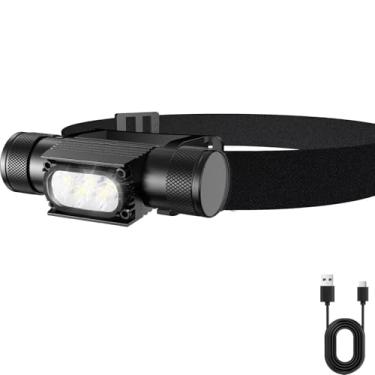 Imagem de Amkulop Farol de LED recarregável - Farol de carregamento USB C oculto de 1600 LM, lâmpada de cabeça à prova d'água com bateria de 3200 mAh, leve com vários modos, perfeita para passear com cães