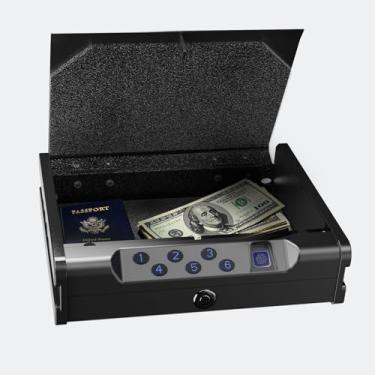 Imagem de Seguro inteligente biométrico, com desbloqueio de impressão digital, porta USB-C, cofre compacto para mesa de cabeceira, cabe no carro, escritório