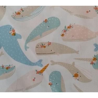 Imagem de Tecido Tricoline Estampado 100% Algodão, Coleção Mundo Mágico Fundo do Mar Baleias, 50x140cm, Fernando Maluhy