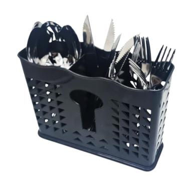Imagem de Organizador de Pia Escorredor Secador Porta Talher Plástico Vazado Com 3 Divisórias(Preto,2 Peças)