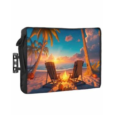 Imagem de Capa de TV ao ar livre outono pôr do sol cadeira de balanço férias praia impermeável capas de TV à prova de intempéries para 60 a 65 polegadas fora de tela plana protetor protetor de TV escudo 127.7