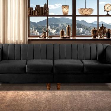 Imagem de Sofá 4 Lugares Decoração Retrô Clássico Realeza Chesterfield Preto