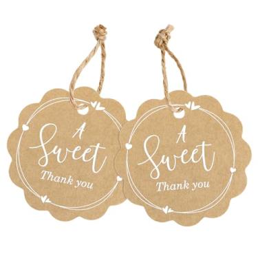 Imagem de joycraft Etiquetas A Sweet Thank You com cordão – 100 peças de etiquetas de embrulho de presente marrom, papel kraft, etiqueta de presente de agradecimento para casamento, chá de bebê, favor dos