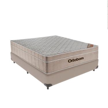 Imagem de Cama Box Molas Ensacadas Cinza Casal Colchão Airtech Spring Pocket Ortobom Cor Bege