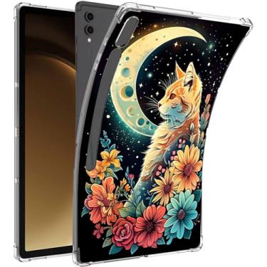 Imagem de Projetada para Galaxy Tab S9 FE Plus/S9 FE+ 12,4 polegadas 2023 (SM-X610/SM-X616B), capa traseira antiamarelamento transparente de silicone TPU macio à prova de choque para Galaxy Tab S9 FE+ Plus, Cat