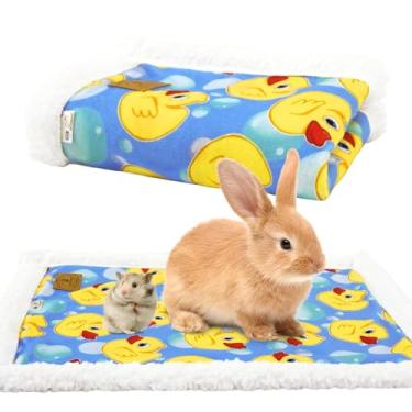 Imagem de XPUDAC Tapete de cama de porquinho da índia, cobertores impermeáveis para coelho, hamster, pequenos animais, lavável, lã de ovela, macia, à prova de vazamento, gaiola de cama, acessórios, pato azul