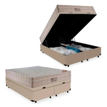 Imagem de Cama Box Baú Casal Bipartido Branco Colchão Molas Ensacadas Airtech Spring 138x188 - Ortobom