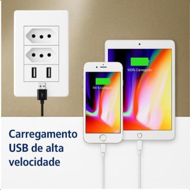 Imagem de Tomada Dupla USB Parede 10A Branco Rápido Carregamento - FAZA