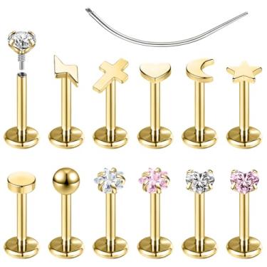 Imagem de ZS 12 peças 16G/18G aço inoxidável Medusa Monroe piercing labial fio interno tragus helix conch cartilagem brincos brinco para mulheres e homens, 16g, L:8mm, Aço inoxidável, Zircônia cúbica