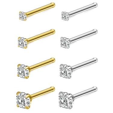 Imagem de Ftovosyo 8 peças de anéis de nariz para mulheres 1,5/2 mm/2,5 mm/3 mm zircônia cúbica parafuso de narina piercing hipoalergênico de narina 20 g 18 g, Metal Cristal, Zircônia cúbica