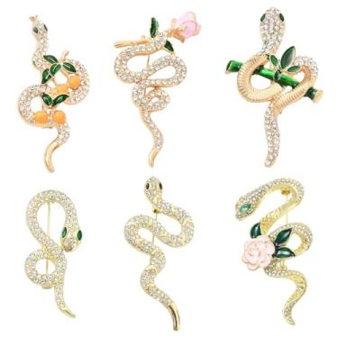 Imagem de UR URLIFEHALL 6 peças, 6 estilos, distintivos de alfinetes de cobra, broches de strass, alfinetes de lapela de animais para roupas de terno, mochila, jaqueta, chapéu, artesanato, decoração