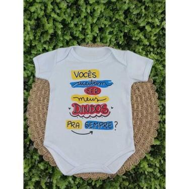 Imagem de Body Infantil Manga Curta Branco Temático Bebê Frase Dindos 100% Suedi