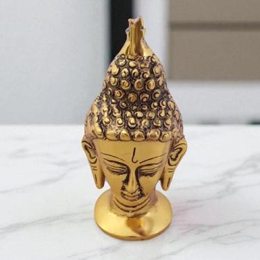 Imagem de Ídolo de cabeça de Buda de metal – Estátua decorativa de Buda meditando de 15 cm para templo de escritório em casa | Estatueta Murti de metal em latão | Decoração budista com acabamento antigo para