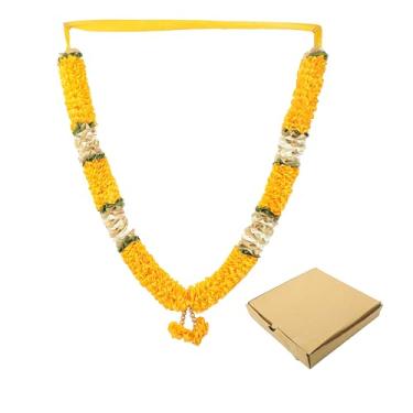 Imagem de Guirlanda de fita de flor de mala artificial Haar Mala grande para Ídolo-Mala para Deus Pooja Sringar Artigo Ornamento para Multiuso Indiano Tradicional Cultural Festival Ganesha Decoração (Tamanho