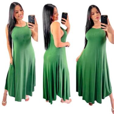 Imagem de Vestido longo de  alcinha - Neide modas, Verde militar, P