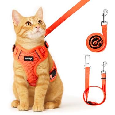 Imagem de Peitoral e coleira para gatos, à prova de fuga, macia, ajustável, respirável, confortável, fácil de usar, peitoral para gatos para viagens ao ar livre, laranja, P