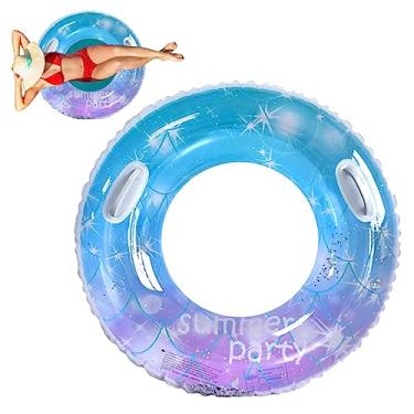 Imagem de Anel de natação adulto céu estrelado lantejoulas anel flutuante com alça tubo de natação inflável para adultos boias de piscina para artigos de festa de verão na praia, brinquedos