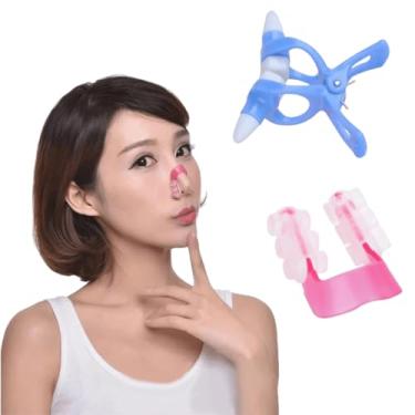 Imagem de Kit com Clipe Azul e Protetor Rosa, Modelagem E Afinamento Rápido Para Um Nariz Mais Harmonioso COISAS DA FOFA Modelador Nasal, Design Ergonômico, Silicone, 2 Peças