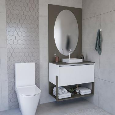 Imagem de Conjunto Gabinete E Espelheira Plena Superior 100cm Bronze Branco