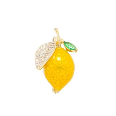 Imagem de QLUYCKW Broche de frutas para mulheres delicado moda esmalte fruta folha verde cereja morango limão banana strass broche festa de aniversário mochila roupas charme acessórios joias, Medium, Liga de