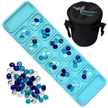 Imagem de Dragonfly Escape Travel Mancala Board Game Set – Flexible Silicone Roll-Up Board, 50 Stones & Zippered Canvas Bag – Portable Strategy Game for Adults & Teens (Light Teal)