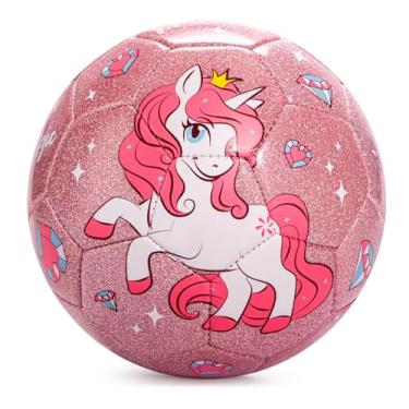 Imagem de Bola de futebol rosa tamanho 3 - bola de futebol com bomba para crianças pequenas - Unicórnio brilhante - Bolas de brinquedo para ambientes internos e externos - ótimos presentes para crianças e
