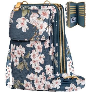 Imagem de Miss Adola Bolsa de telefone feminina – Lindas bolsas transversais, carteira para celular com alça ajustável, zíper e compartimentos para cartão, Flor de cerejeira