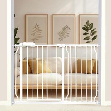 Imagem de Ghthes Felle Portão Extra Largo Para Bebês E Cães De 43,5 A 48 Pol., Montado Sob Pressão, Sem Furadeira, Segurança Interno Animais Estimação Crianças Pequenas, Metal Branco Com Kit Extensão