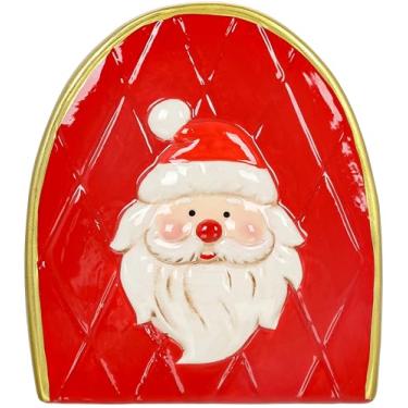 Imagem de Porta-guardanapos de cerâmica com tema natalino pintado à mão (Papai Noel com aro dourado)