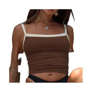 Imagem de Top Curto De Malha Verde Sem Mangas Feminino Sexy Básico Patchwork Ver