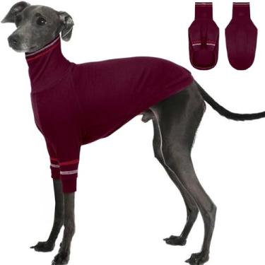 Imagem de OUOBOB Suéter de cachorro Greyhound, casaco de galgo italiano para cães médios, pulôver whippet de malha elástica com gola rolê, roupa térmica Greyhound pijama macacão para clima frio M