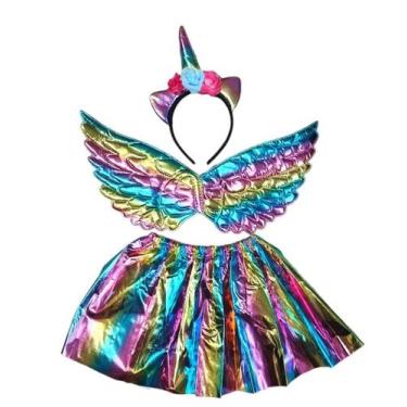 Imagem de Fantasia Anjo Unicórnio Infantil Saia Asa P/ Festa Carnaval - D'PRESEN