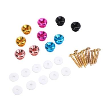 Imagem de Tomvorks Pino de Trava de Botão de Guitarra, 10 Set Metal Anti -deslize Pino Final Elegante Com Pastilhas de Esponja, Se Encaixa No Baixo Clássico Elétrico Acústico, 5 Cores para Uso