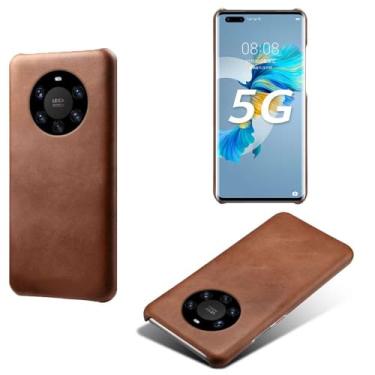 Imagem de Capa para Huawei Mate 40 PRO PLUS,Proteção contra quedas,Casca de volta de cor sólida simples,Design de couro de imitação de plástico-Brown
