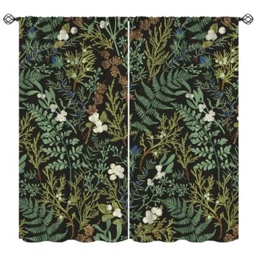 Imagem de Cortina blackout botânica vintage, tratamentos de janela com tema de natureza verde de planta de fazenda rústica, cortinas de isolamento térmico retrô para quarto e sala de estar, 213 cm L x 213 cm C