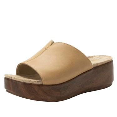 Imagem de Alegria Triniti – Sandália de plataforma de couro atemporal – Confortável, suporte de arco e sandália feminina elegante para elegância diária – Slide anabela antiderrapante, Fawn, 9.5-10