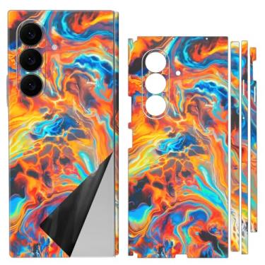 Imagem de SUKIDIOVQ Película protetora de vidro para Samsung Galaxy Z Fold 7 com adesivo de telefone 3M para estampa de grafite na parte traseira (grafite laranja-azul)