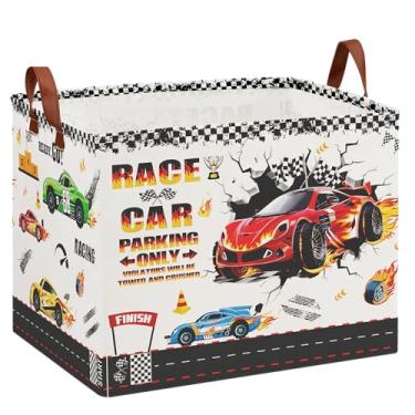 Imagem de Cesta de armazenamento de brinquedos de carro de corrida, cesto de roupa infantil dobrável com placa de estacionamento, organizador de armazenamento com tema de carro para quarto de meninos, berçário