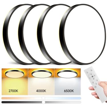 Imagem de Mille Lucciole Pacote com 4 luminárias de teto de montagem embutida com controle remoto, luzes de teto LED reguláveis pretas 21 cm 24 W 2400 LM 3CCT cor ajustável luminárias de teto com luzes noturnas