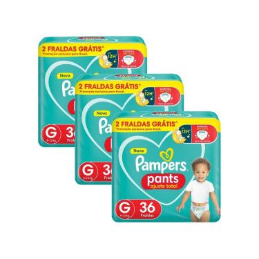 Imagem de Kit 3 Fralda Pampers Pants Ajuste Total Tamanho G com 36 Fraldas Descartáveis